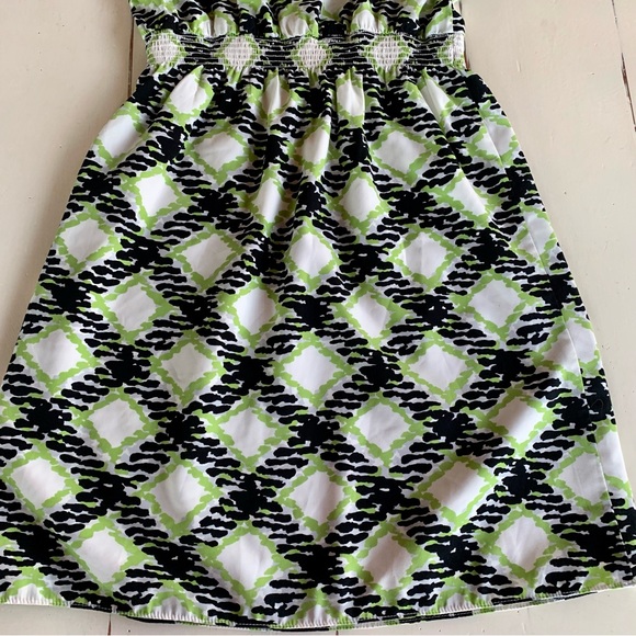 Banana Republic Diamond Print Sleeveless Sheath Dress Green Black & White Size 0 - Picture 11 of 13